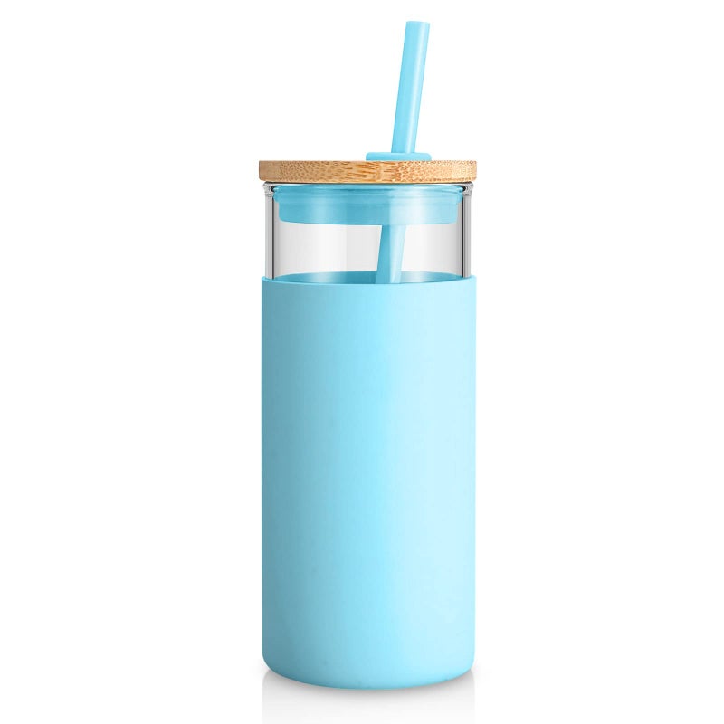 Tronco 20 oz Glass Tumbler with Lid and Straw, Iced Coffee Cup and Smoothie Cup with Bamboo Lids & Protective Silicone Sleeve, Dishwasher Safe, BPA-Free, Glass Cup 1 Pack - Image 1